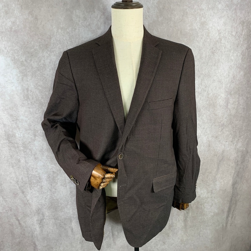 Peter Millar Blazer Jacket Men 44T Brown Houndstooth Sport Coat Wool Suit